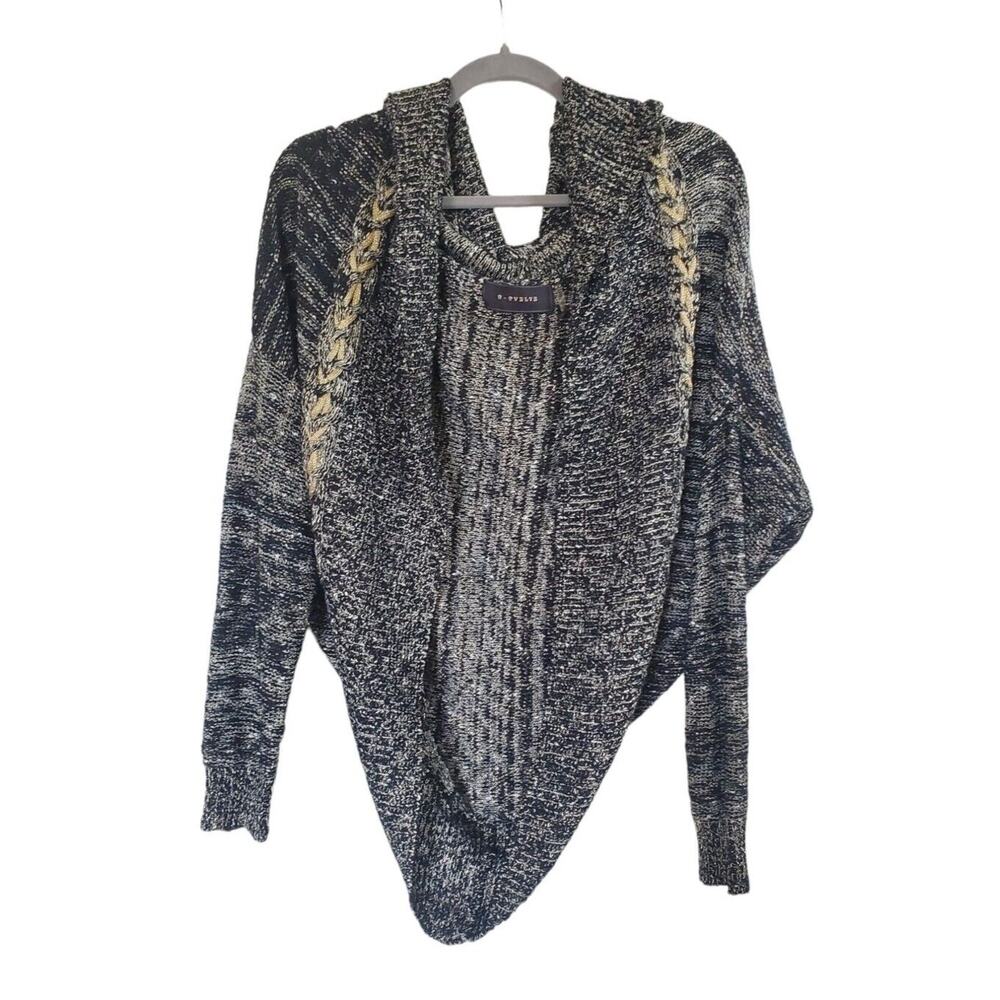 S-Twelve Hooded Knit Sweater Cardigan Metallic Black Warm Layer, Small/Medium